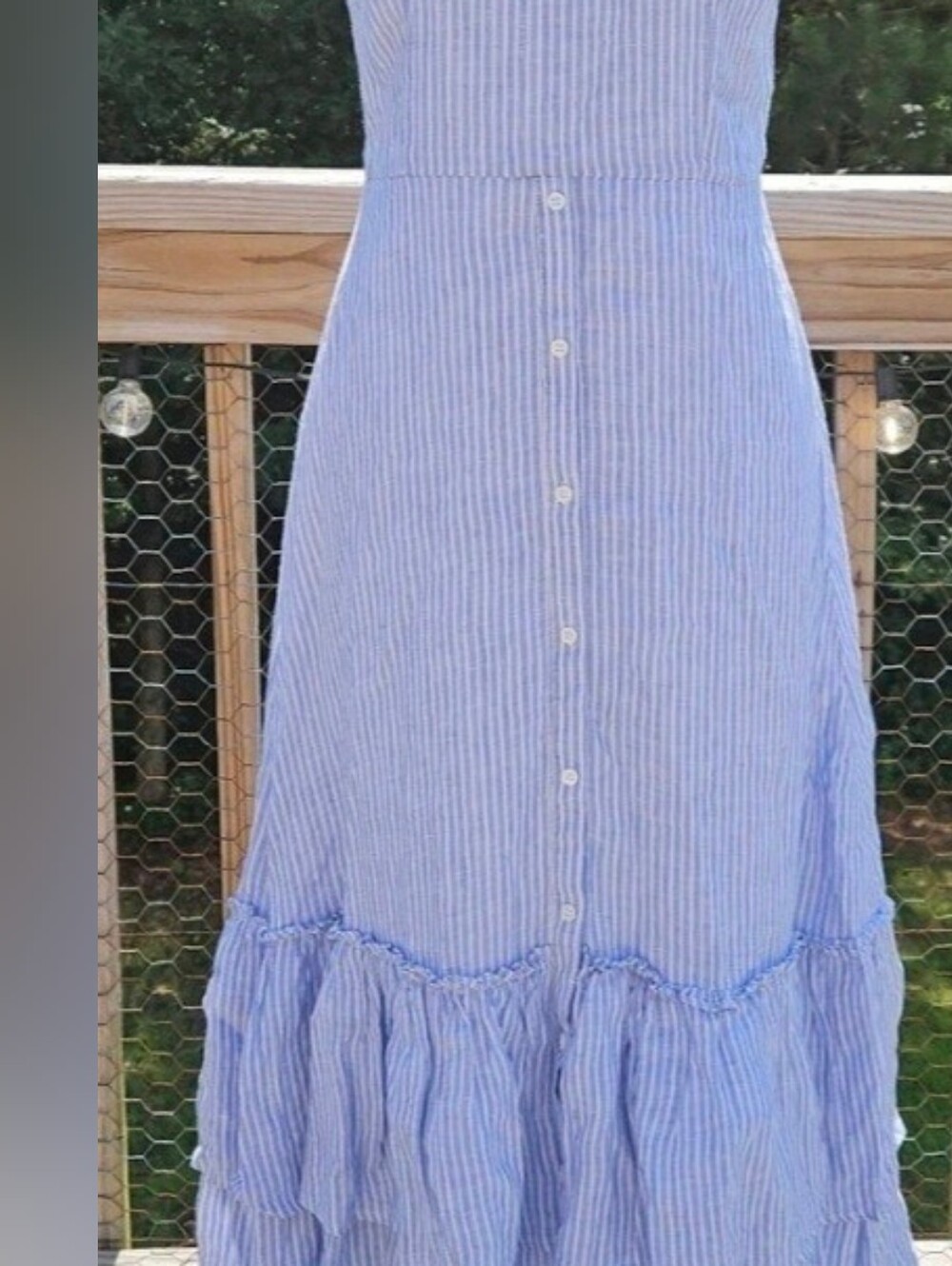 Antonio Melani Blue &White Stripe 100% Linen Midi Dress, Double Ruffle Hem, Sz:4 - Picture 2 of 5